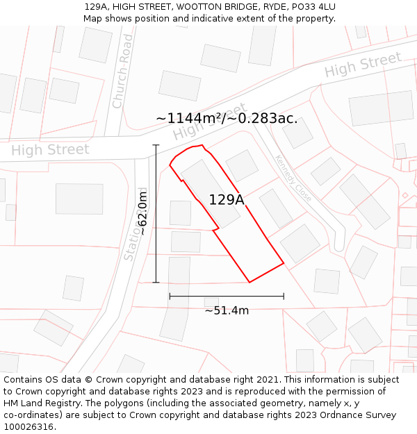 129A, HIGH STREET, WOOTTON BRIDGE, RYDE, PO33 4LU: Plot and title map