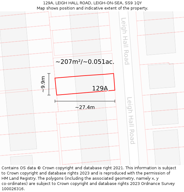 129A, LEIGH HALL ROAD, LEIGH-ON-SEA, SS9 1QY: Plot and title map