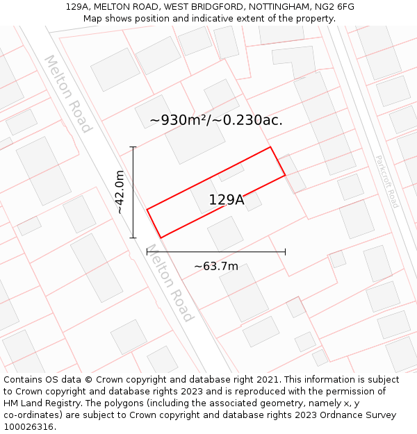 129A, MELTON ROAD, WEST BRIDGFORD, NOTTINGHAM, NG2 6FG: Plot and title map