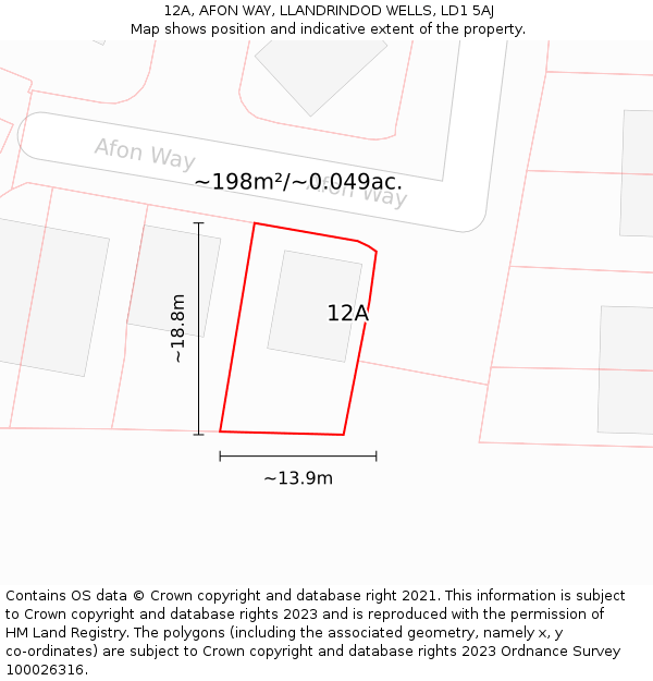 12A, AFON WAY, LLANDRINDOD WELLS, LD1 5AJ: Plot and title map