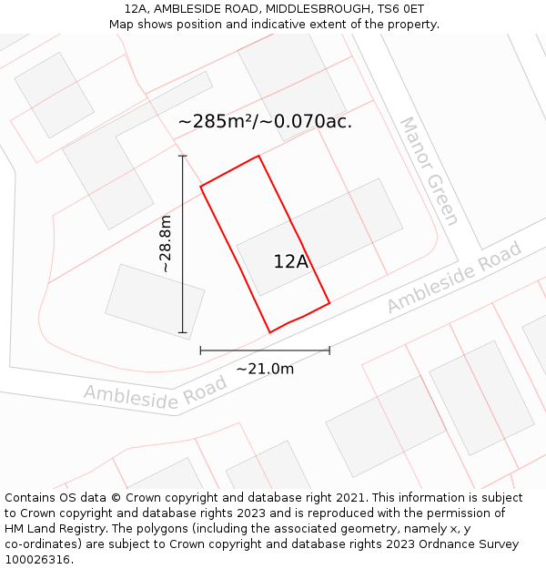 12A, AMBLESIDE ROAD, MIDDLESBROUGH, TS6 0ET: Plot and title map