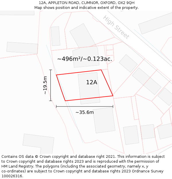 12A, APPLETON ROAD, CUMNOR, OXFORD, OX2 9QH: Plot and title map