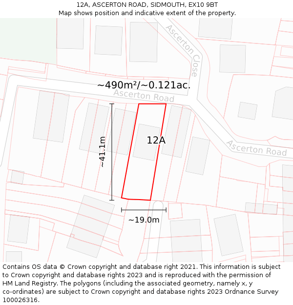 12A, ASCERTON ROAD, SIDMOUTH, EX10 9BT: Plot and title map