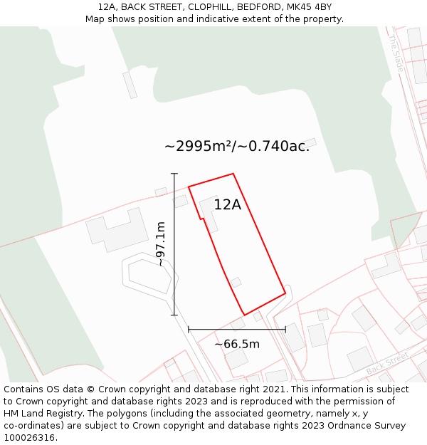 12A, BACK STREET, CLOPHILL, BEDFORD, MK45 4BY: Plot and title map