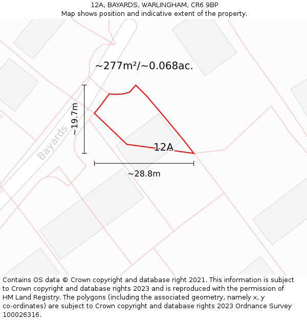 12A, BAYARDS, WARLINGHAM, CR6 9BP: Plot and title map