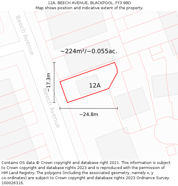 12A, BEECH AVENUE, BLACKPOOL, FY3 9BD: Plot and title map