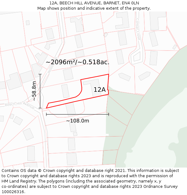 12A, BEECH HILL AVENUE, BARNET, EN4 0LN: Plot and title map