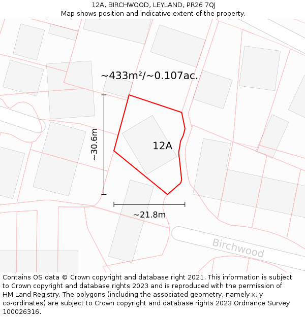 12A, BIRCHWOOD, LEYLAND, PR26 7QJ: Plot and title map