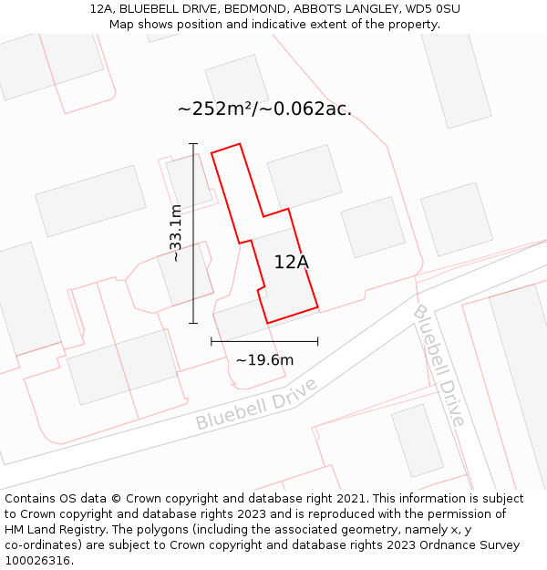 12A, BLUEBELL DRIVE, BEDMOND, ABBOTS LANGLEY, WD5 0SU: Plot and title map