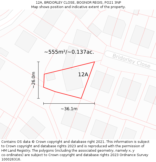 12A, BRIDORLEY CLOSE, BOGNOR REGIS, PO21 3NP: Plot and title map