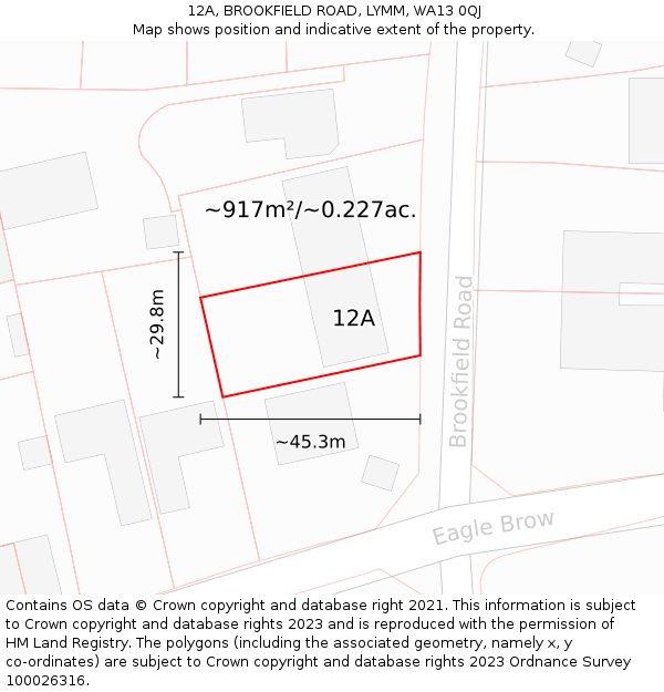 12A, BROOKFIELD ROAD, LYMM, WA13 0QJ: Plot and title map