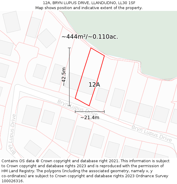 12A, BRYN LUPUS DRIVE, LLANDUDNO, LL30 1SF: Plot and title map