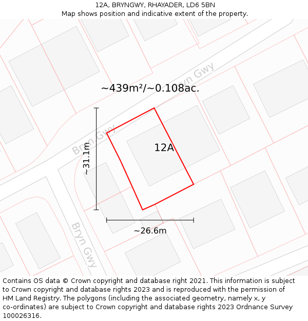 12A, BRYNGWY, RHAYADER, LD6 5BN: Plot and title map