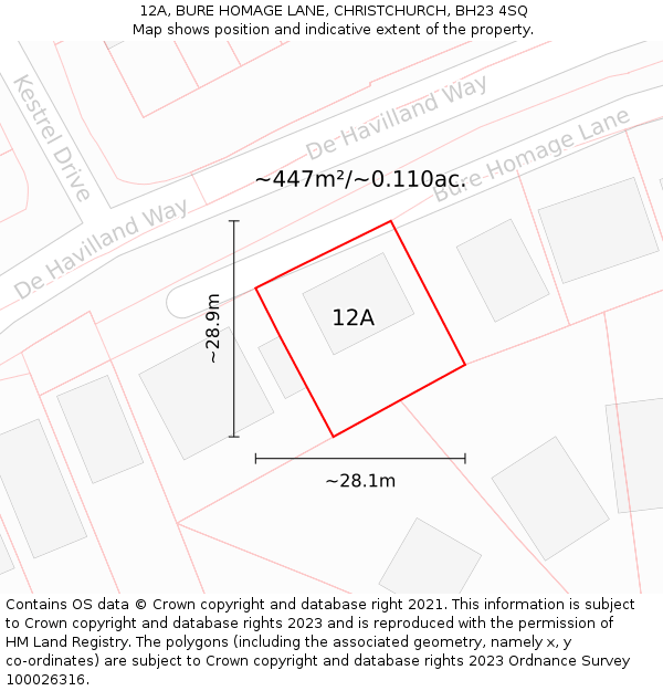 12A, BURE HOMAGE LANE, CHRISTCHURCH, BH23 4SQ: Plot and title map