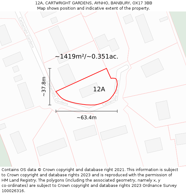 12A, CARTWRIGHT GARDENS, AYNHO, BANBURY, OX17 3BB: Plot and title map