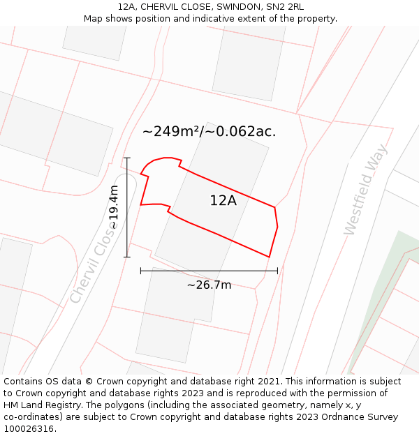 12A, CHERVIL CLOSE, SWINDON, SN2 2RL: Plot and title map