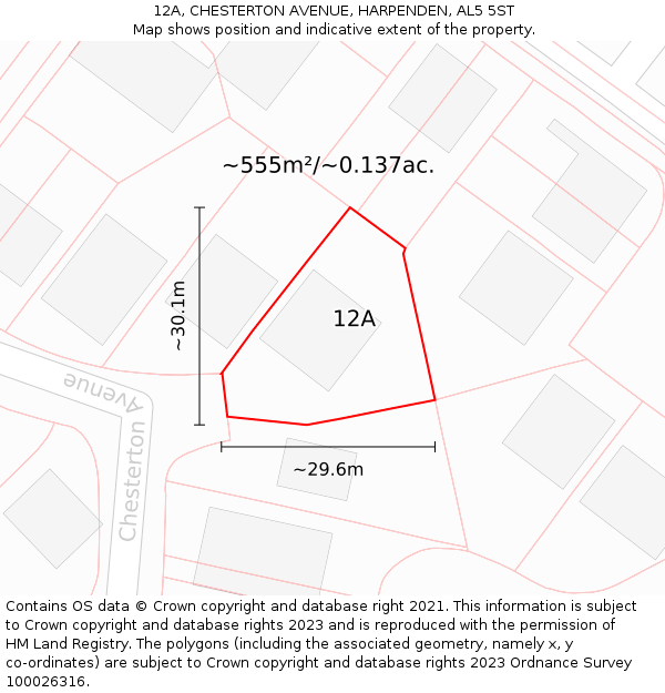 12A, CHESTERTON AVENUE, HARPENDEN, AL5 5ST: Plot and title map