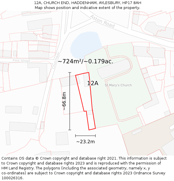 12A, CHURCH END, HADDENHAM, AYLESBURY, HP17 8AH: Plot and title map