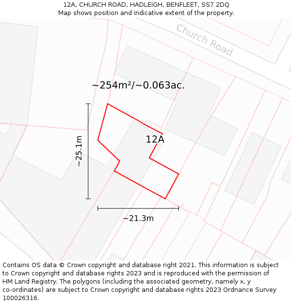 12A, CHURCH ROAD, HADLEIGH, BENFLEET, SS7 2DQ: Plot and title map