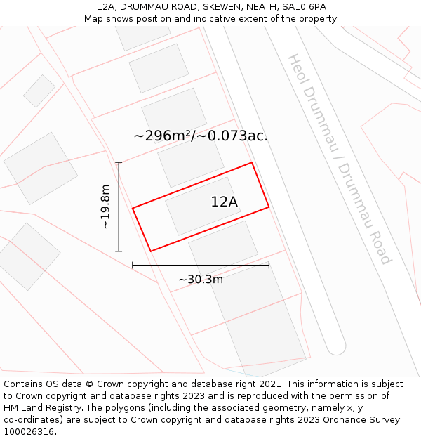 12A, DRUMMAU ROAD, SKEWEN, NEATH, SA10 6PA: Plot and title map