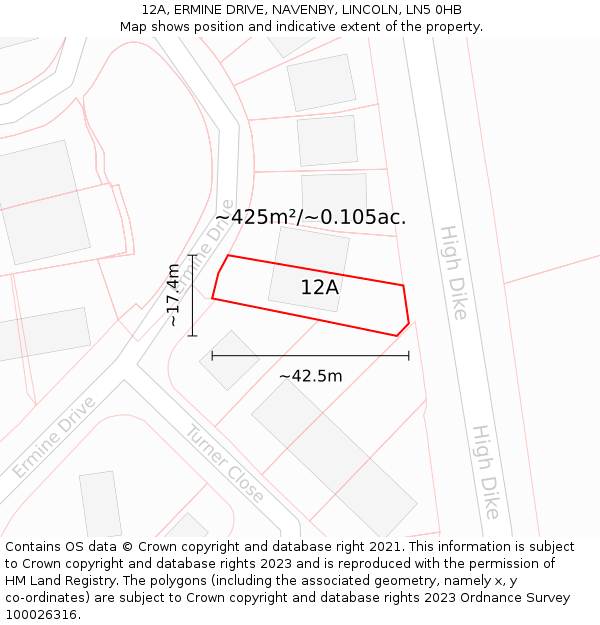 12A, ERMINE DRIVE, NAVENBY, LINCOLN, LN5 0HB: Plot and title map