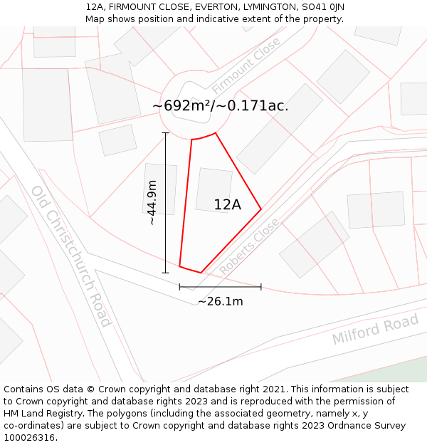 12A, FIRMOUNT CLOSE, EVERTON, LYMINGTON, SO41 0JN: Plot and title map