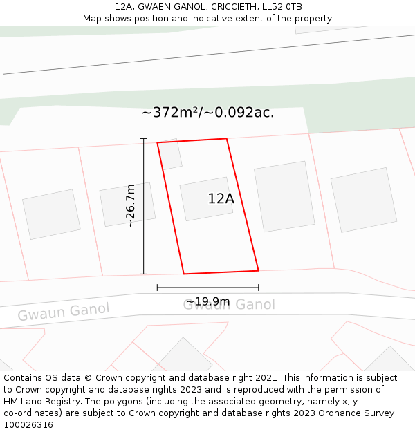 12A, GWAEN GANOL, CRICCIETH, LL52 0TB: Plot and title map