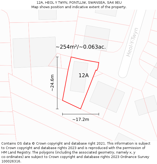 12A, HEOL Y TWYN, PONTLLIW, SWANSEA, SA4 9EU: Plot and title map