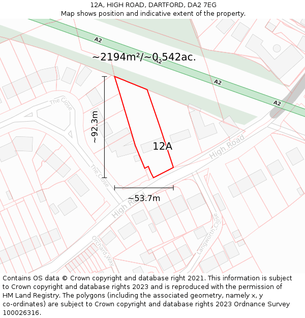 12A, HIGH ROAD, DARTFORD, DA2 7EG: Plot and title map