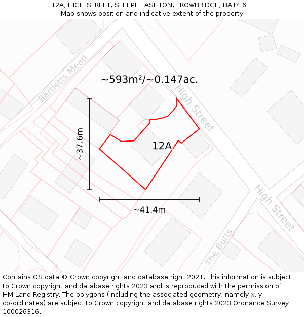 12A, HIGH STREET, STEEPLE ASHTON, TROWBRIDGE, BA14 6EL: Plot and title map