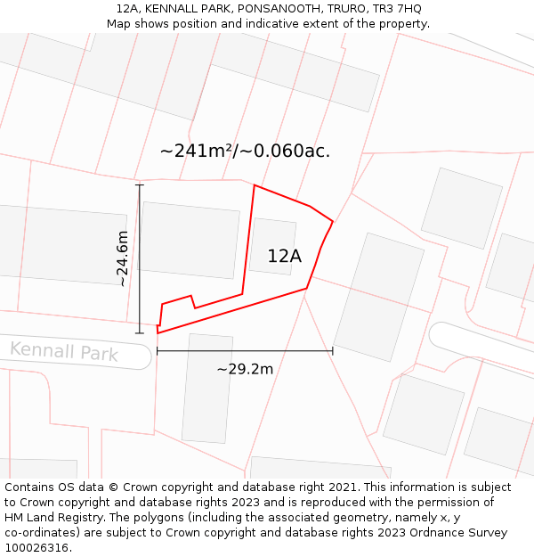 12A, KENNALL PARK, PONSANOOTH, TRURO, TR3 7HQ: Plot and title map