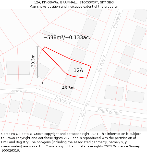 12A, KINGSWAY, BRAMHALL, STOCKPORT, SK7 3BG: Plot and title map