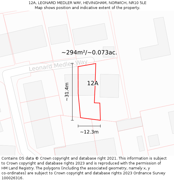 12A, LEONARD MEDLER WAY, HEVINGHAM, NORWICH, NR10 5LE: Plot and title map