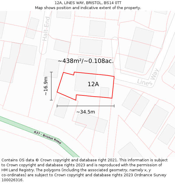 12A, LINES WAY, BRISTOL, BS14 0TT: Plot and title map