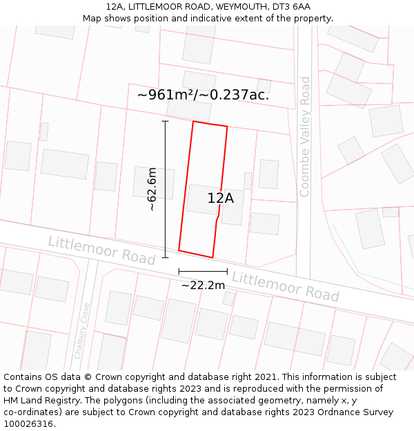 12A, LITTLEMOOR ROAD, WEYMOUTH, DT3 6AA: Plot and title map