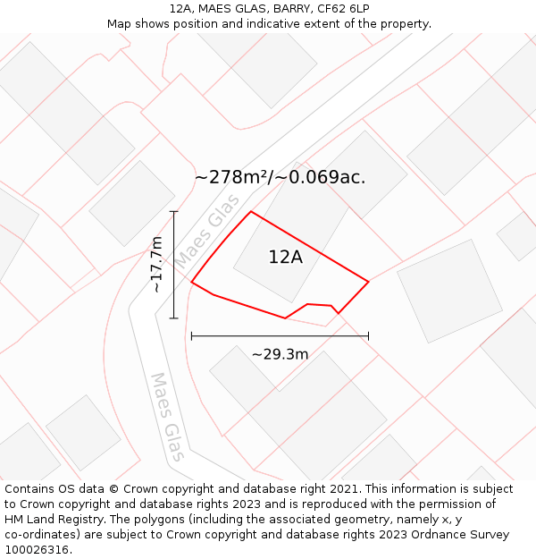 12A, MAES GLAS, BARRY, CF62 6LP: Plot and title map