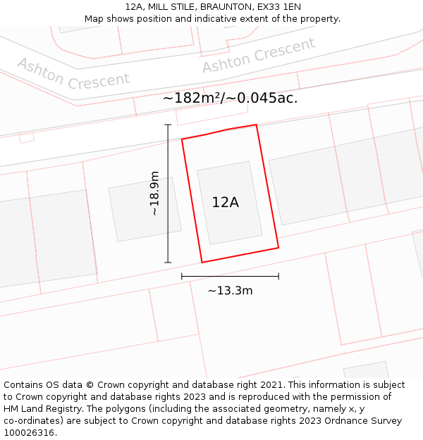 12A, MILL STILE, BRAUNTON, EX33 1EN: Plot and title map