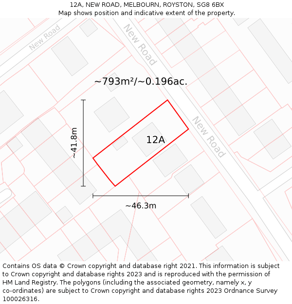 12A, NEW ROAD, MELBOURN, ROYSTON, SG8 6BX: Plot and title map