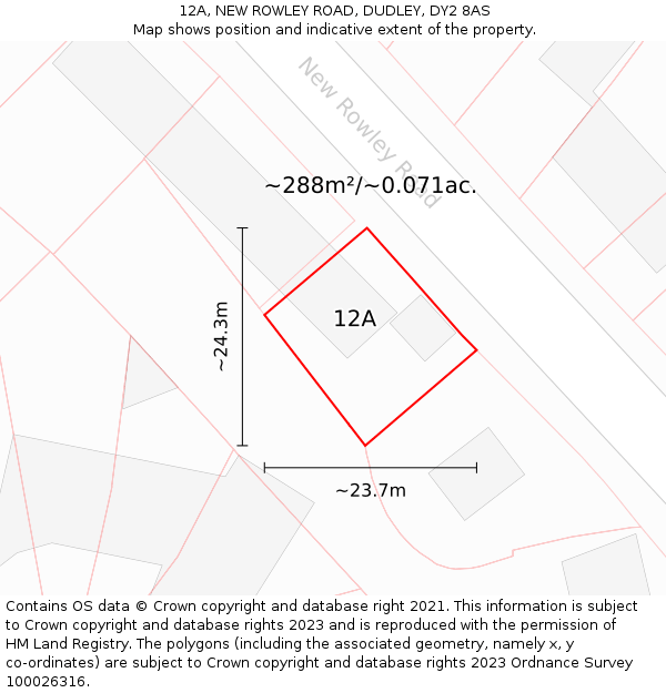12A, NEW ROWLEY ROAD, DUDLEY, DY2 8AS: Plot and title map
