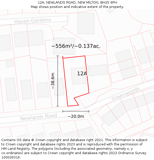 12A, NEWLANDS ROAD, NEW MILTON, BH25 6PH: Plot and title map