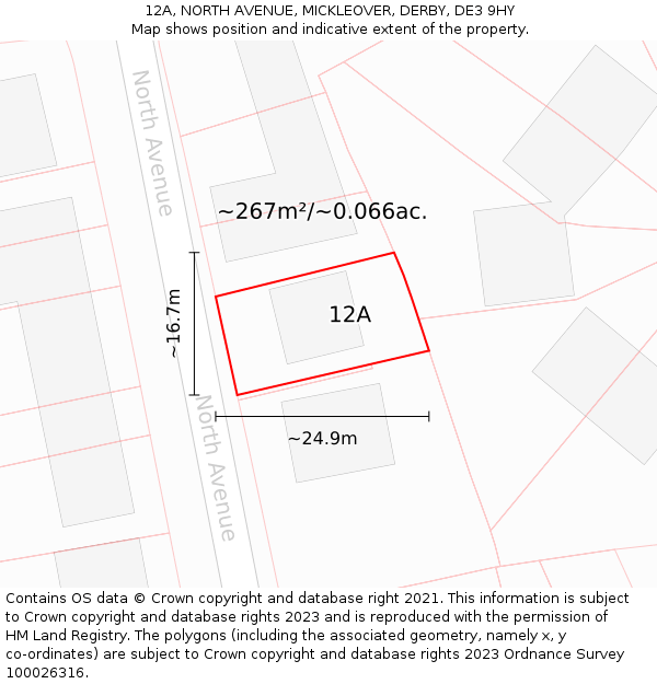 12A, NORTH AVENUE, MICKLEOVER, DERBY, DE3 9HY: Plot and title map