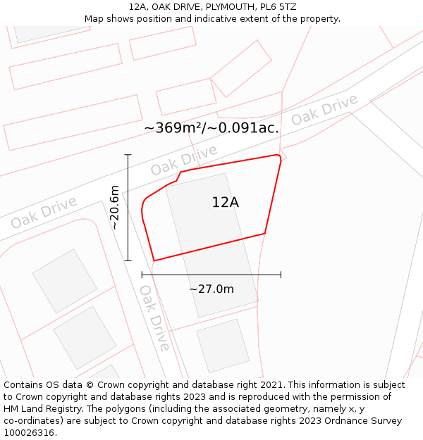 12A, OAK DRIVE, PLYMOUTH, PL6 5TZ: Plot and title map