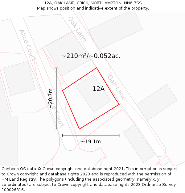 12A, OAK LANE, CRICK, NORTHAMPTON, NN6 7SS: Plot and title map