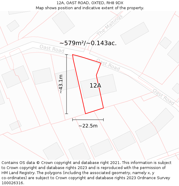 12A, OAST ROAD, OXTED, RH8 9DX: Plot and title map