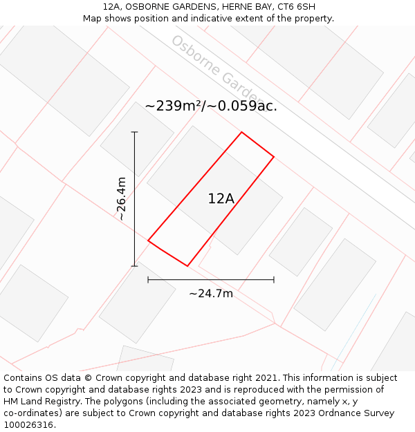 12A, OSBORNE GARDENS, HERNE BAY, CT6 6SH: Plot and title map