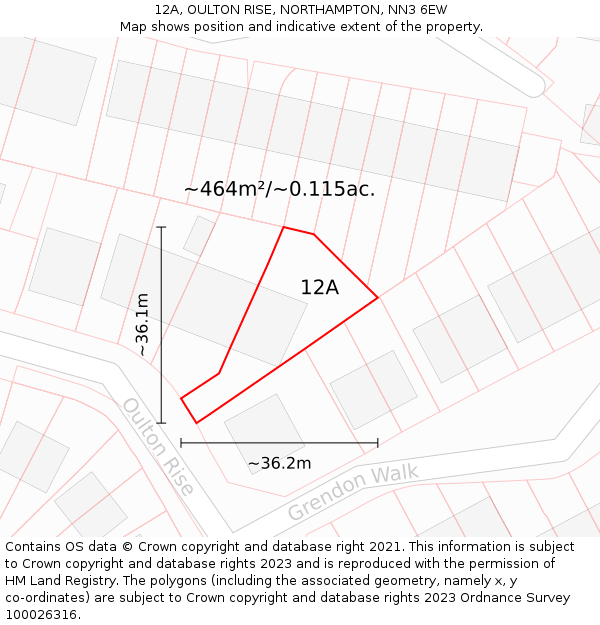 12A, OULTON RISE, NORTHAMPTON, NN3 6EW: Plot and title map