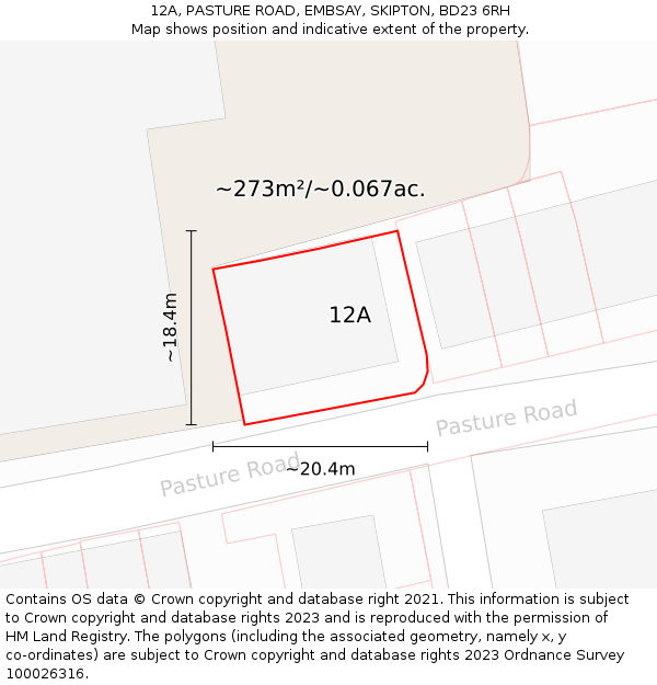 12A, PASTURE ROAD, EMBSAY, SKIPTON, BD23 6RH: Plot and title map