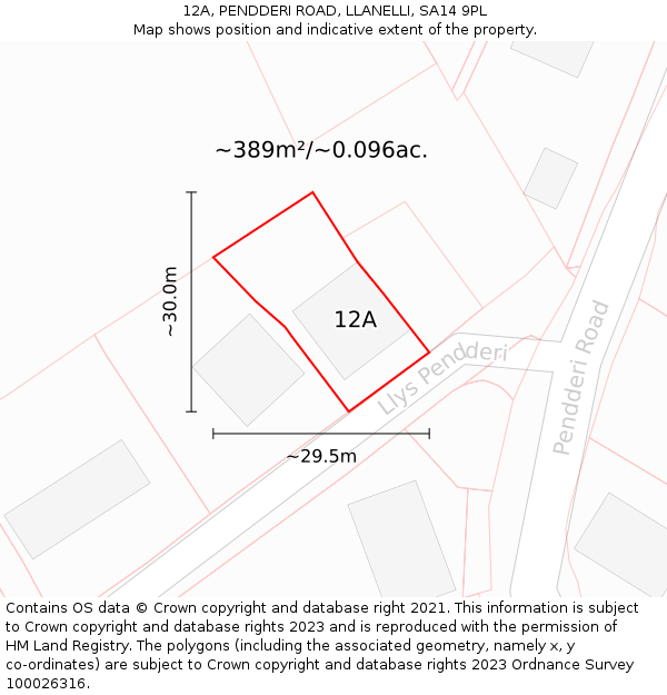 12A, PENDDERI ROAD, LLANELLI, SA14 9PL: Plot and title map