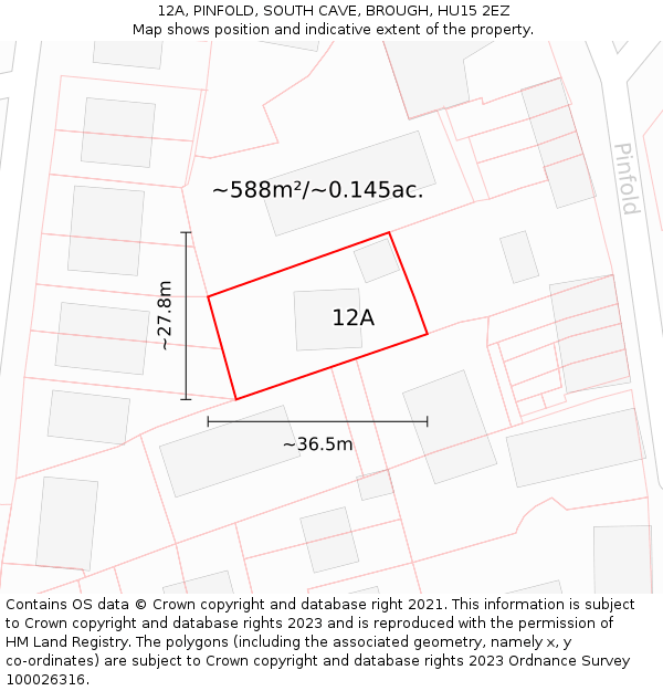 12A, PINFOLD, SOUTH CAVE, BROUGH, HU15 2EZ: Plot and title map