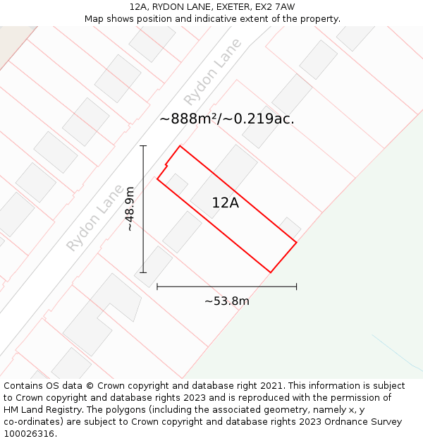 12A, RYDON LANE, EXETER, EX2 7AW: Plot and title map